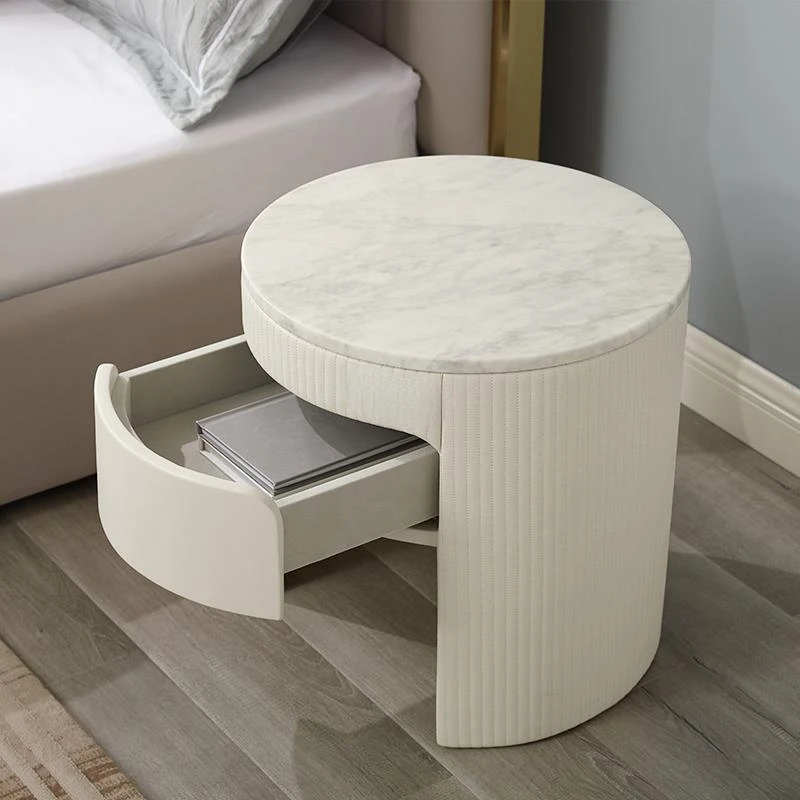 Modern luxury style bedside table Microfiber Leather Unique Design for Home Furniture Marble Round Nightstands