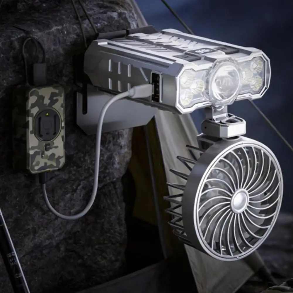 Portable Motion Sensor Headlamp with Fan Rechargeable Adjustable Strap Head Light Foldable Cooling Fan Headlamp Hiking