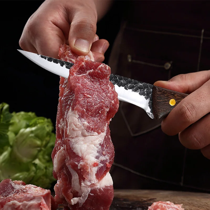 Utility Slicing Knife Barbecue Meat Fruit Fish Filleting Boning Knife Hand Forged Blade Wood Handle Kitchen Knives Chef Cooking