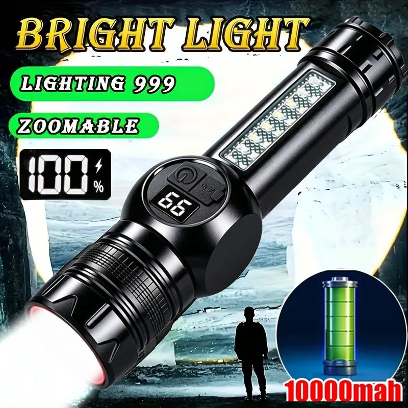Superleistungsstarke Taschenlampen, wiederaufladbare USB-LED-Taschenlampe, magnetische taktische Taschenlampe mit COB-Seitenlicht, Camping- und Angel-Zoomlampe