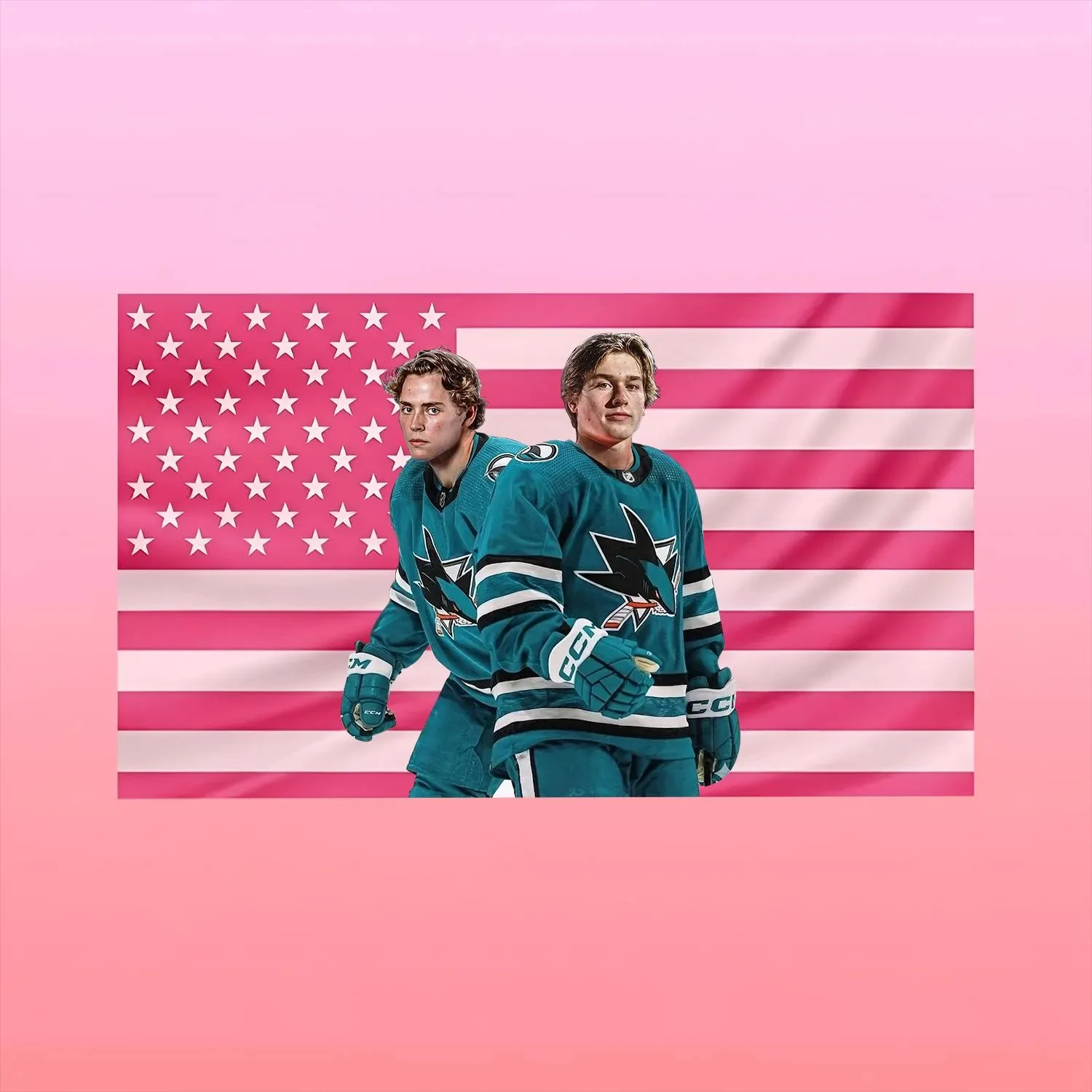 San Jose Sharks Pink US Flag Tapestry, Hockey Player Wall Hanging for Man Cave Bedroom Decor, Fan Gift