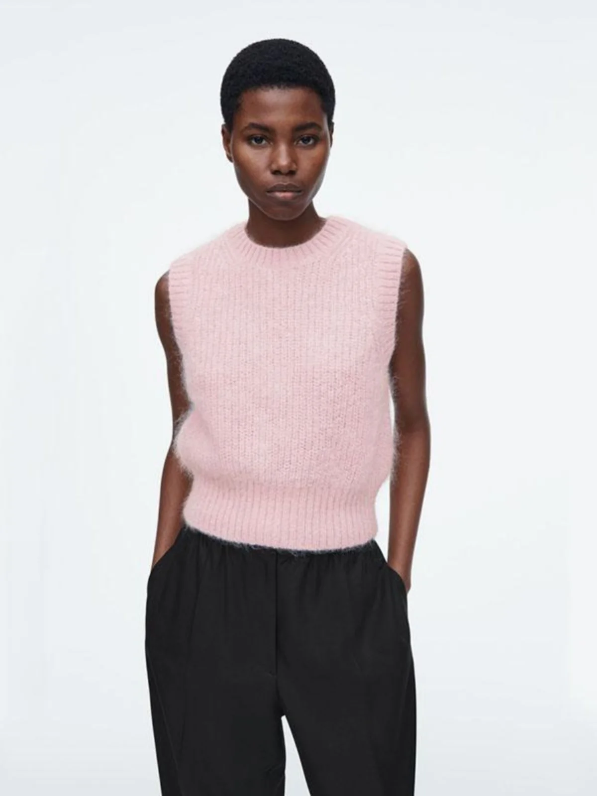 

Spring 2025 Women's ort Tank Top round Ne Mixed Wool Blend Whitening Pink Straight Cut Commute Sle Knitted Vest