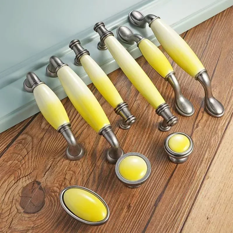 Yellow Ceramic Handles Nordic INS Cabinet Handles Door Drawer Knob Shoe TV Wardrobe Cupboard Furniture Pulls Diy Home