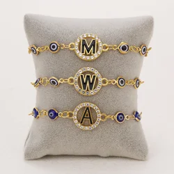 Crystal A-Z Letter Turkish Evil Eye Bracelet For Women Men Shiny Rhinestone Lucky Blue Eyes Charm Bracelet Party Luxury Jewelry