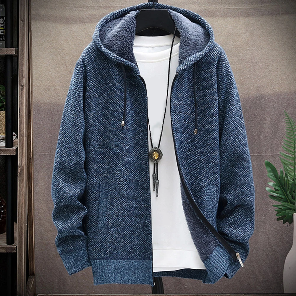 Uomo autunno inverno caldo maglione lavorato a maglia cardigan con cappuccio cappotto giacca felpa spessa foderata in pile manica lunga