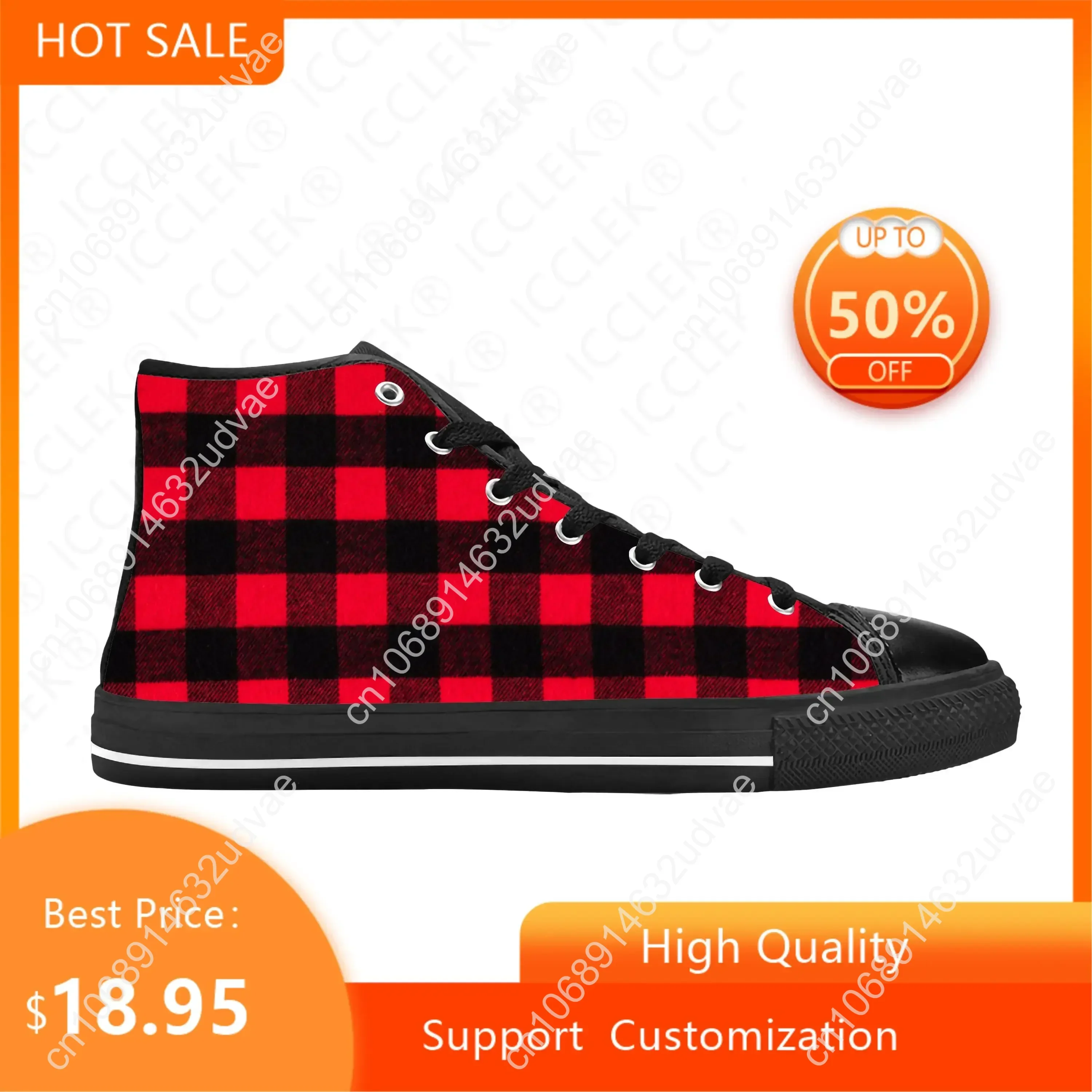 Red Buffalo Scottish Stewart Clan Tartan Plaid Casual Cloth Shoes High Top Comfortable Breathable Mens Womens Latest Sneakers view 4
