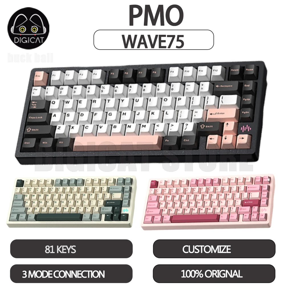 PMO WAVE75 Mechanical Gamer Keyboards 3Mode USB/2.4G/Bluetooth Wireless Keyboard RGB Customize CNC Esports Gaming Keyboard Gifts