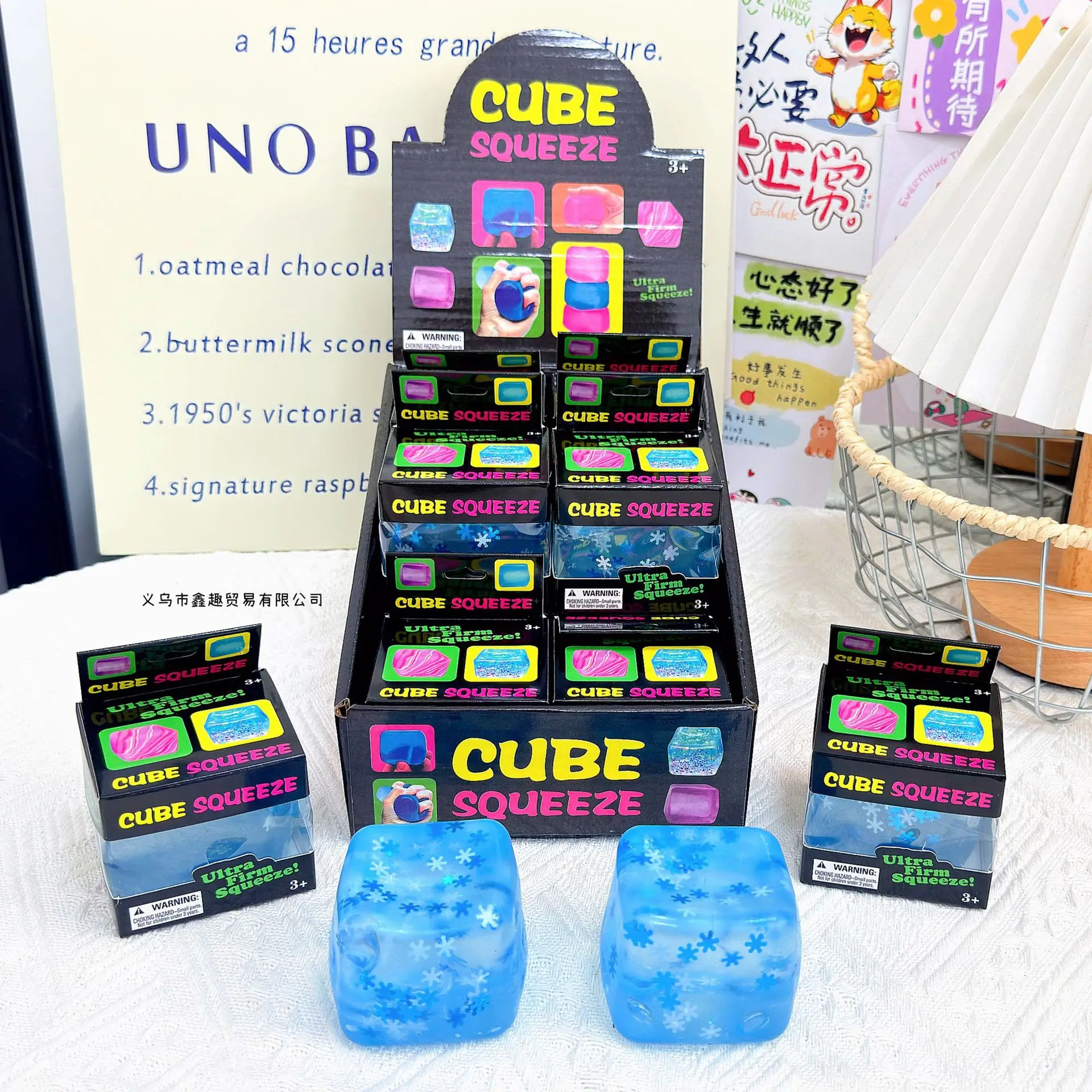 12pcs/Box Full Case Ice Blue Maltose Cube Squishy Toy Set, Moldable Slow Rise Stress Reliever Decompression Fidget