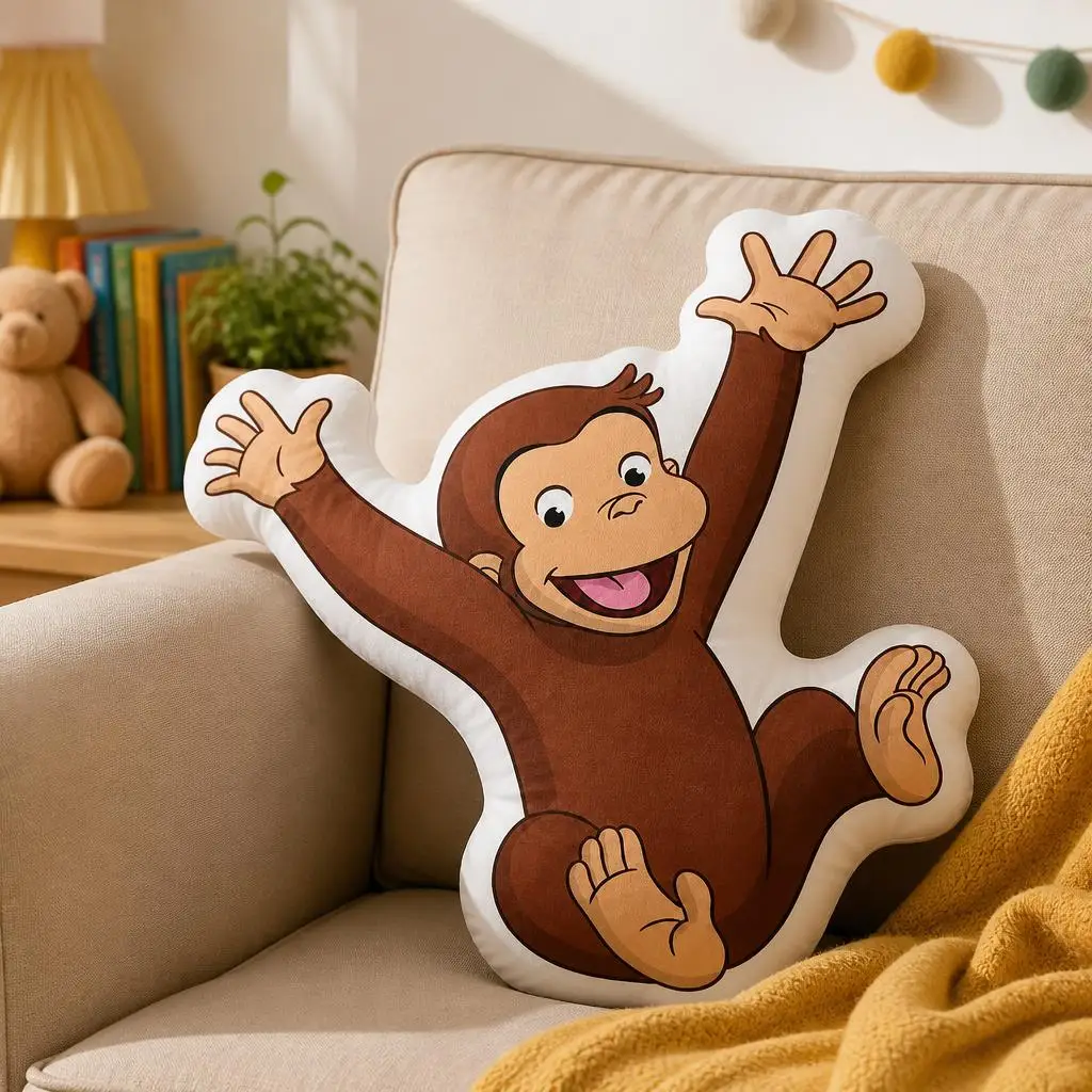Curious George Monkey Cartoon Kids Gift Fun Plush Pillow Cushion Irregular Stuffed Throw Pillow Home Decor Gift Sofa Bed