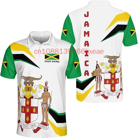 Polo personalizado con bandera de Jamaica y escudo de armas, ropa de calle informal de verano, Jersey holgado a la moda para hombre, ropa deportiva de talla grande