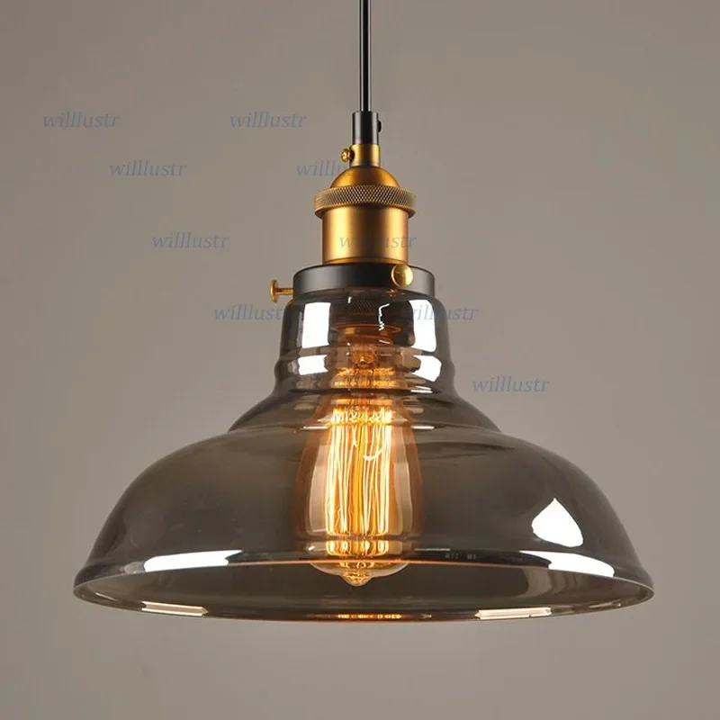 Retro Glass Pendant Lamp Creative Smoke Amber Suspension Light Hotel Bar Shop Cafe Dinning Room Hanging Ceiling Chandelier