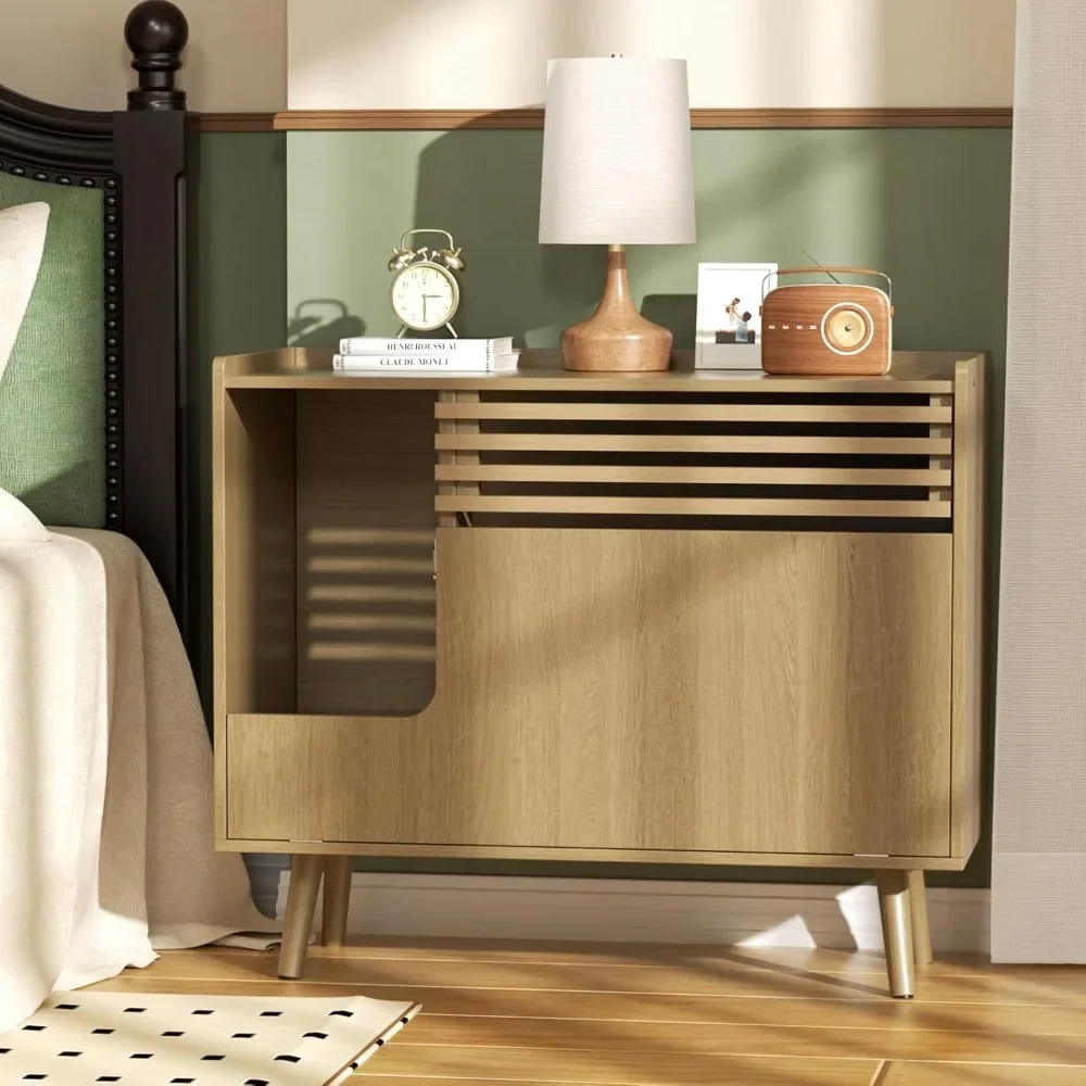 

Cat Litter Box Enclosure,Mid-Century Modern Hidden Litter Box Furniture with Scratch Pad,Flip-Down Opening Litter Box Cabinet