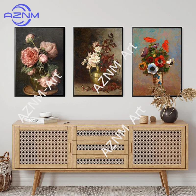 Vintage Floral White Hydrangea Rose Dandelion Posters Prints Canvas Printing Florist Wall Art Picture for Living Room Home Decor
