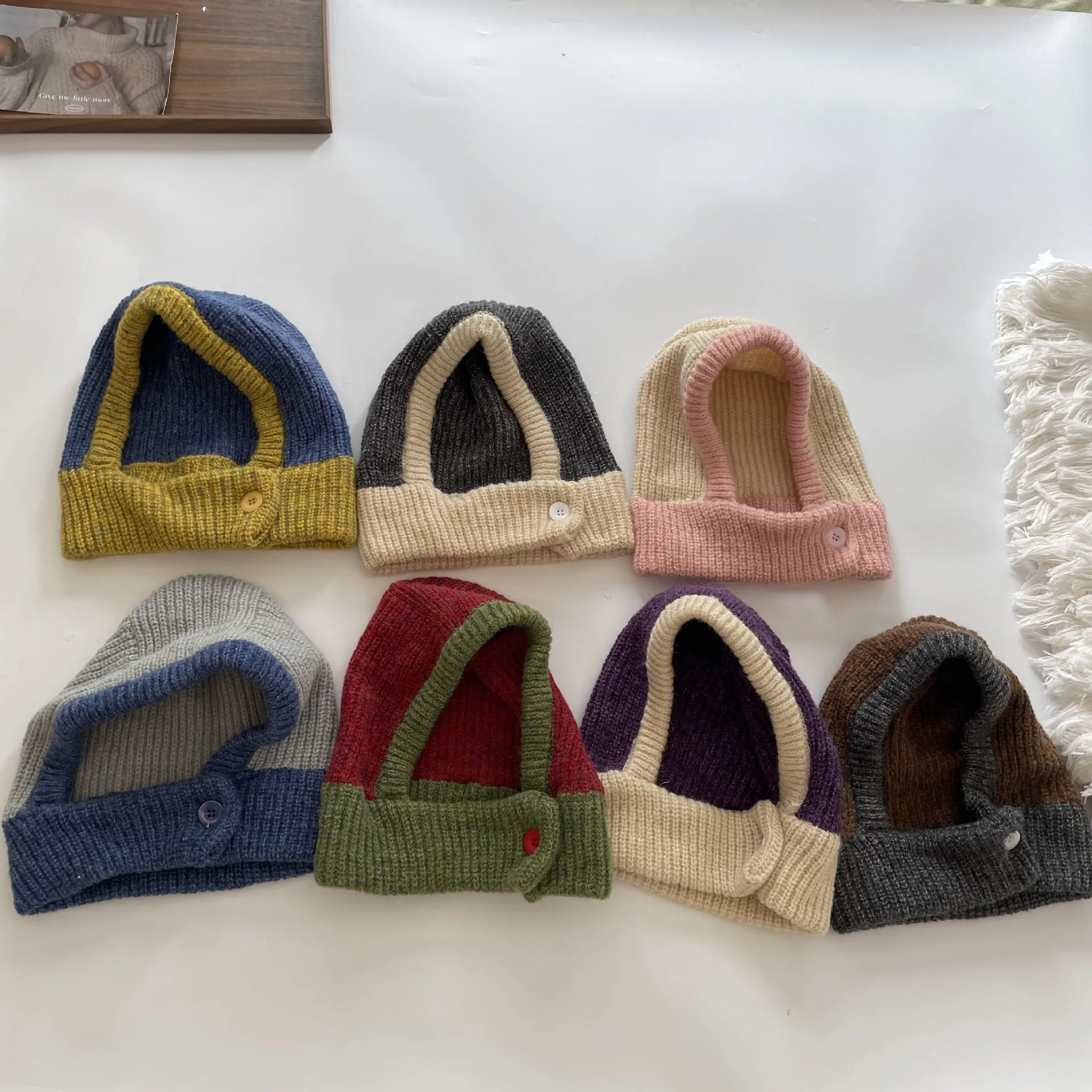 Retro Kids Knitted Hat 2023 Autumn Kids Beanie Cap Scarf Children's Wool Hats Head Neck Ear Protection Caps Korea Style