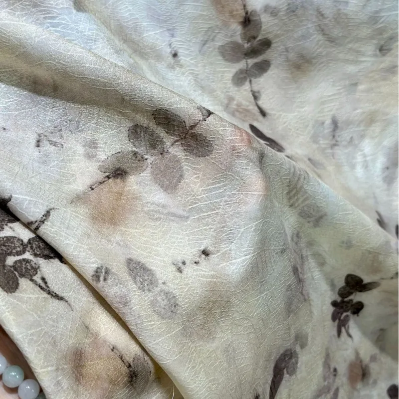 Apricot Leaf Jacquard Printed Lightweight Plant Fiber New Chinese Style Spring Summer Moisture-Wicking Breathable Blouse Fabric