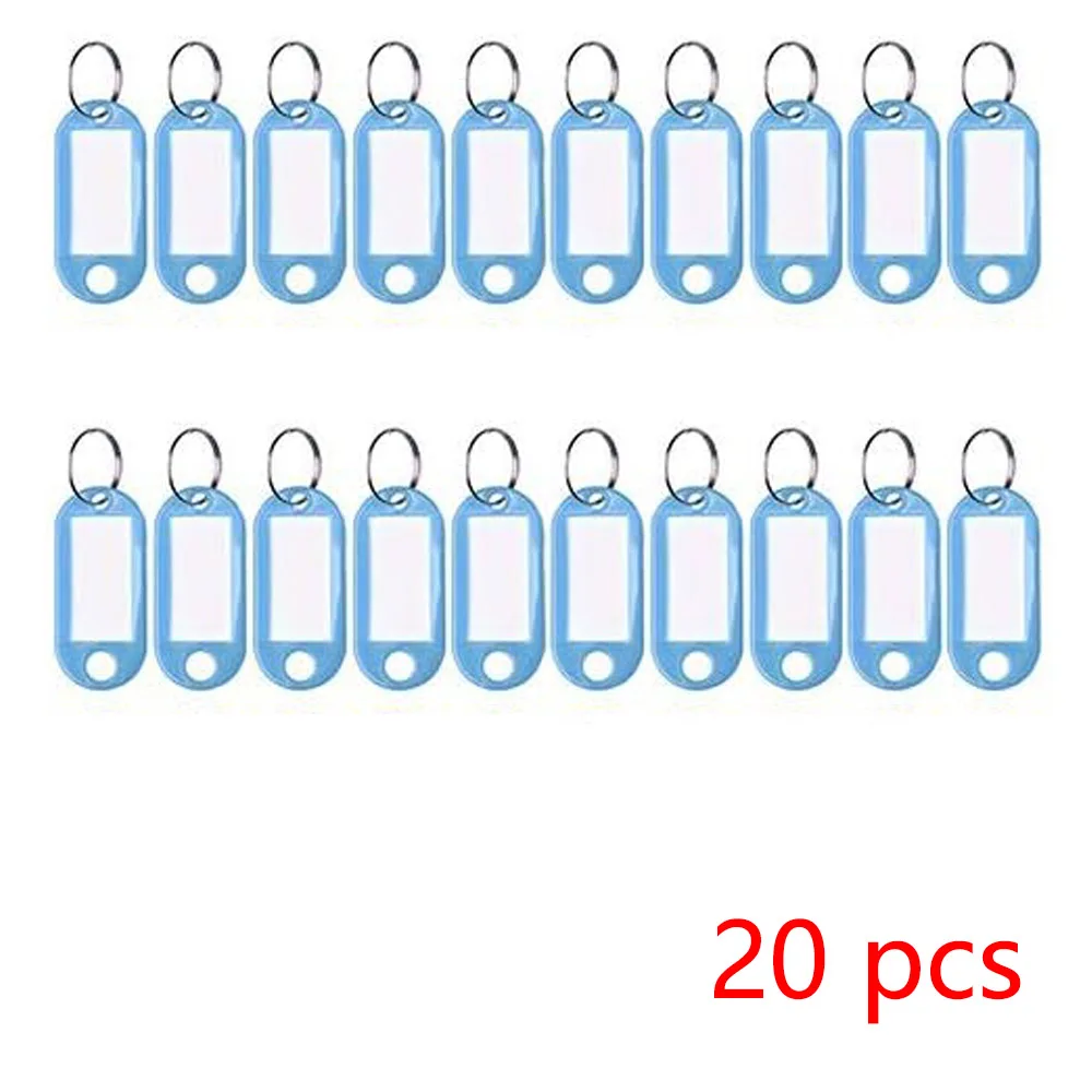 20/100 Stück Schlüsselanhänger, beschriftbarer Kunststoff-DIY-Namensring für Gepäck, Papieretiketten, Schlüsselanhänger, Koffer, Haustiermarkierungen, Zubehör, mehrfarbig