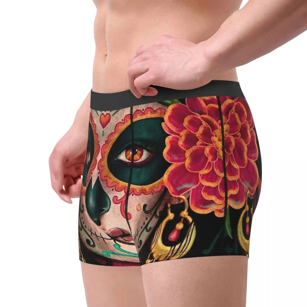 Men Sugar Skull Halloween Boxer Shorts Panties Polyester Underwear Santa Muerte Homme Funny S-XXL Underpants