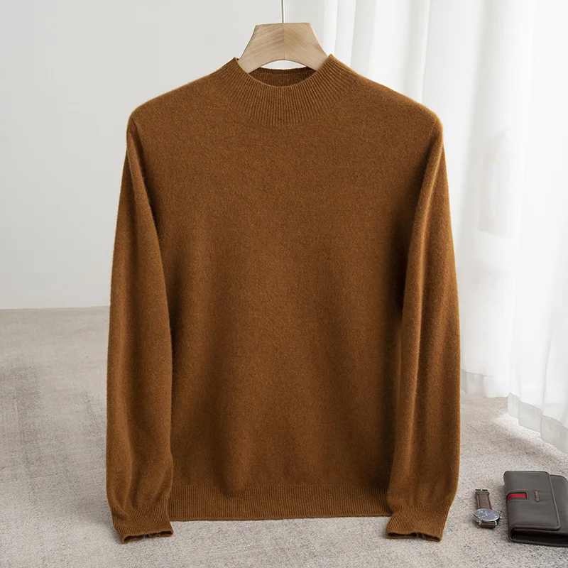 Sweater 100% pure wool semi-high neck loose sweater autumn and winter warm bottoming sweater