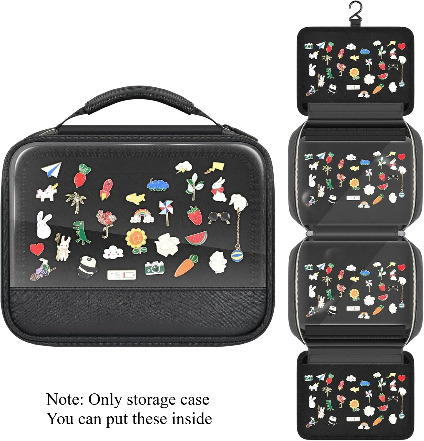 （CASE ONLY)Enamel Pin Storage & Display Book - Transparent Dividers & Display Window with Hook-and-Loop Fastening, Multi-Functio