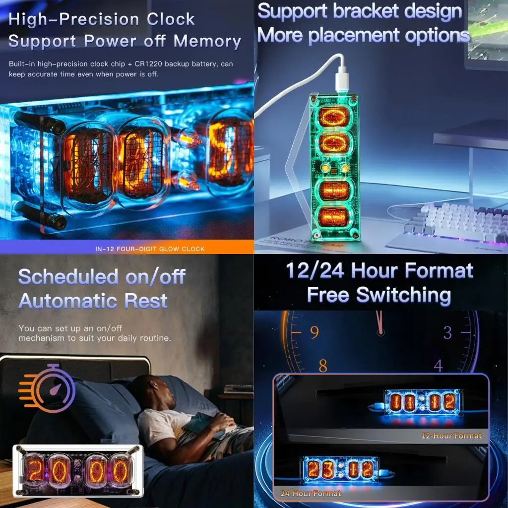 

Retro 4 Digit Display Clock LED Glow Clock Energy Efficient Time Display Clock