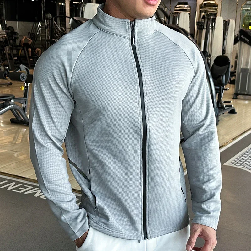 Plus Size Men\'s Jacket Sports Jersey Zip Up Long Sleeve T-shirts Quick Dry Gym Fitness Elasticity Coats Man Running Sweatshirts