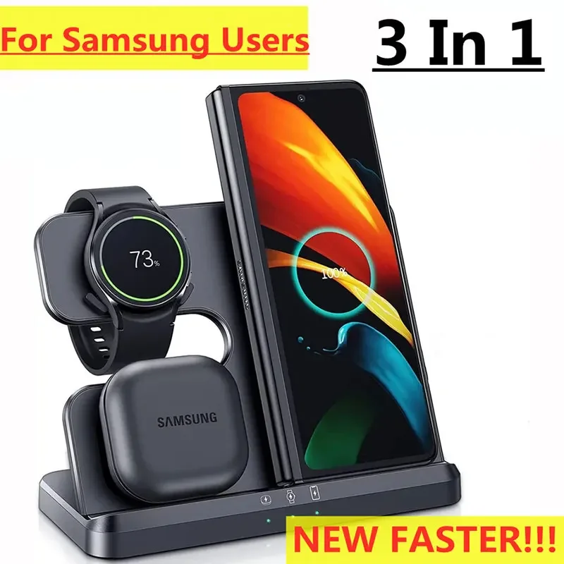 15W 3 in 1 Wireless Charger Stand For Samsung S24 S23 Fold 4 Galaxy Watch 5 Pro 4 3 Active 2/1 Buds Fast Charging Dock Station