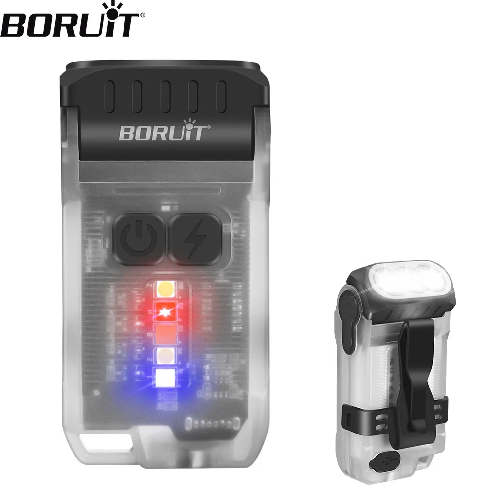 

BORUiT V15 LED EDC Keychain Flashlight 80° Rotatable 1200LM Type-C Rechargeable Torch Pocket Lantern For Outdoor Camping Hiking