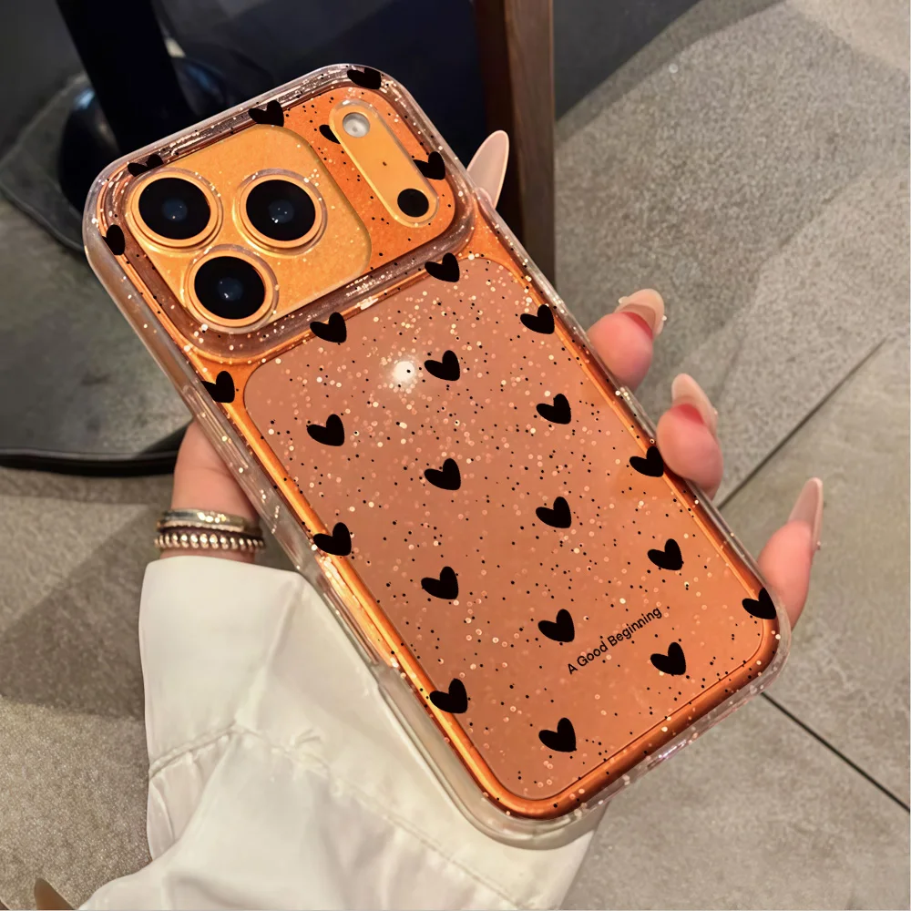 Pink Love Heart Clear Glitter Phone Case For iPhone 17 13 16 15 11 12 14 Pro Max 17 Air XR X 16e Case Soft TPU Shockproof Cover view 5