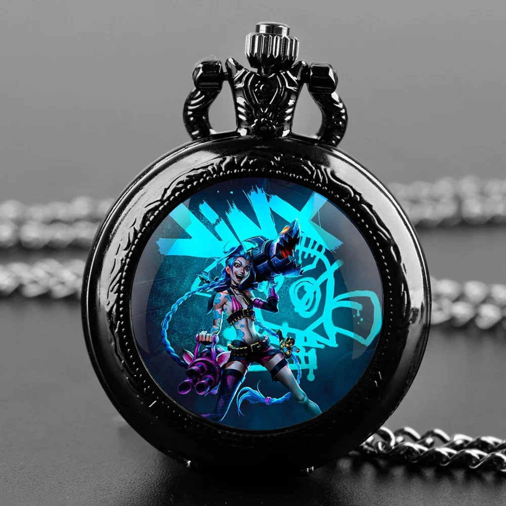 Arcane Jinx jam tangan saku kubah kaca antik klasik dengan kalung rantai jam tangan liontin Quartz Antik rantai jam Pria Wanita