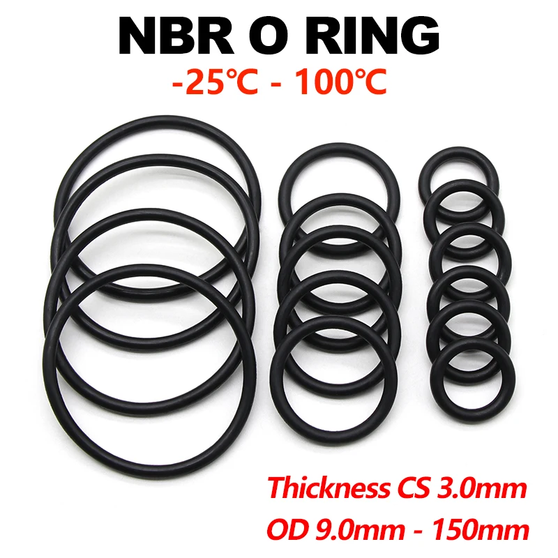 10/50Pcs NBR O Ring Nitrile Rubber Gasket Black CS 3mm Thickness OD 9mm ~ 150mm Round O Type Corrosion Oil Resist Sealing Washer