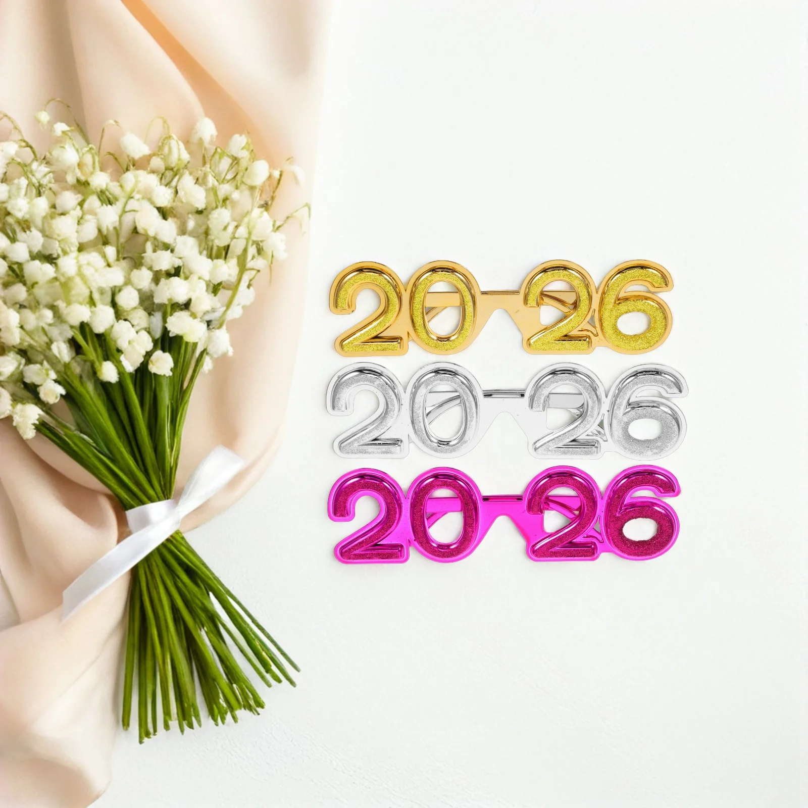 

3Pcs 2026 Number Eyeglasses Sparkle Finish Eye-Catching Style for New Year Eve Birthday Parties Senior Grad Photo Props