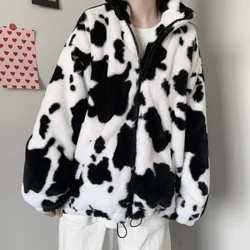 Cow Printed Women Hoodies Autumn Winter Warm Female Hooded Sweatshirts Zipper Long Sleeve Ladies Girls Hoodies Oversized Tops