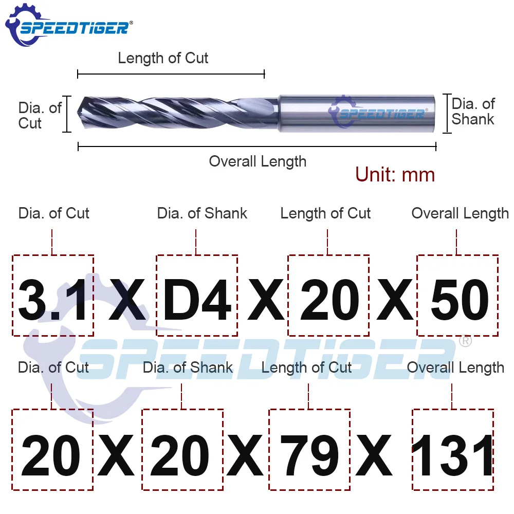 SPEEDTIGER HRC65 3xD Twist Drill Coated EXternal Cooling CNC Drilling Tool Tungsten Carbide 140° drill tip Forming groove 3-10mm