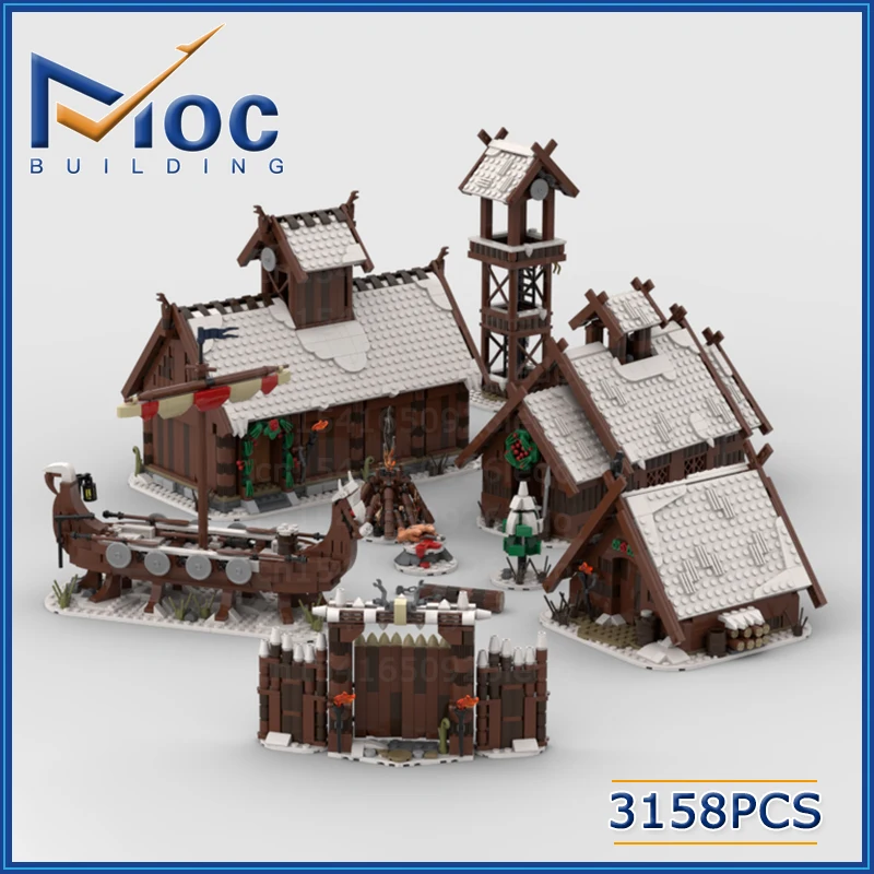 

MOC Building Block Winter Viking Village The Medieval Times Street Vie DIY Assembled Model Christmas Series Toy Holiday