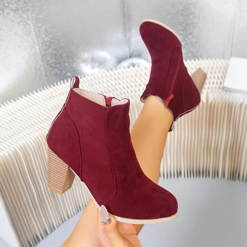 

Woman Boots Autumn Winter Chunky Heels Zip Shoes for Women Luxury Fashion Chelsea Ankle Boots Women Fashion Comfortable Boots 43