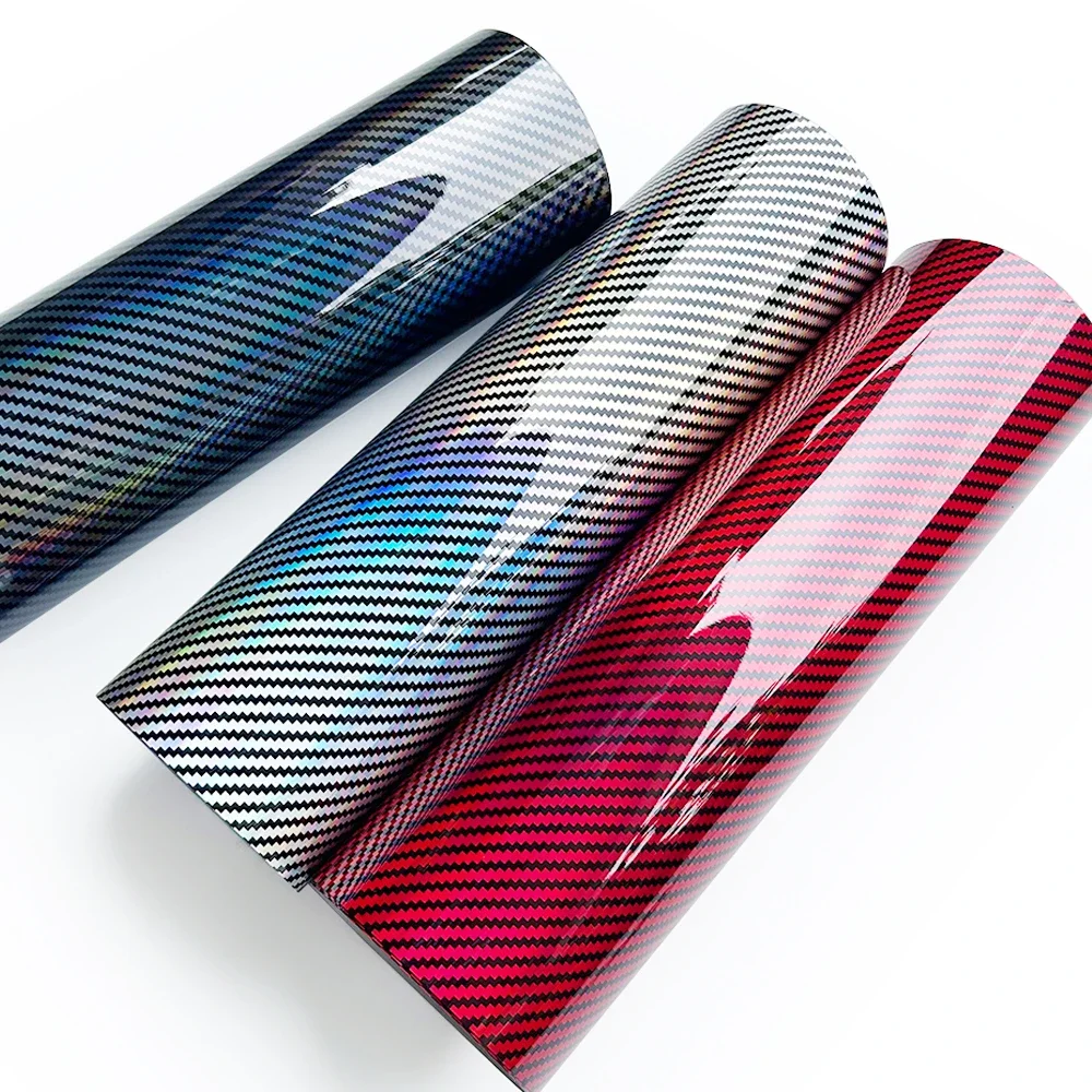 High Gloss 9D Laser Rainbow Carbon Fiber Car Vinyl Wrap Film Sticker Dual Purpose for Car Motorcycle Accessorie DIY Tuning Decal