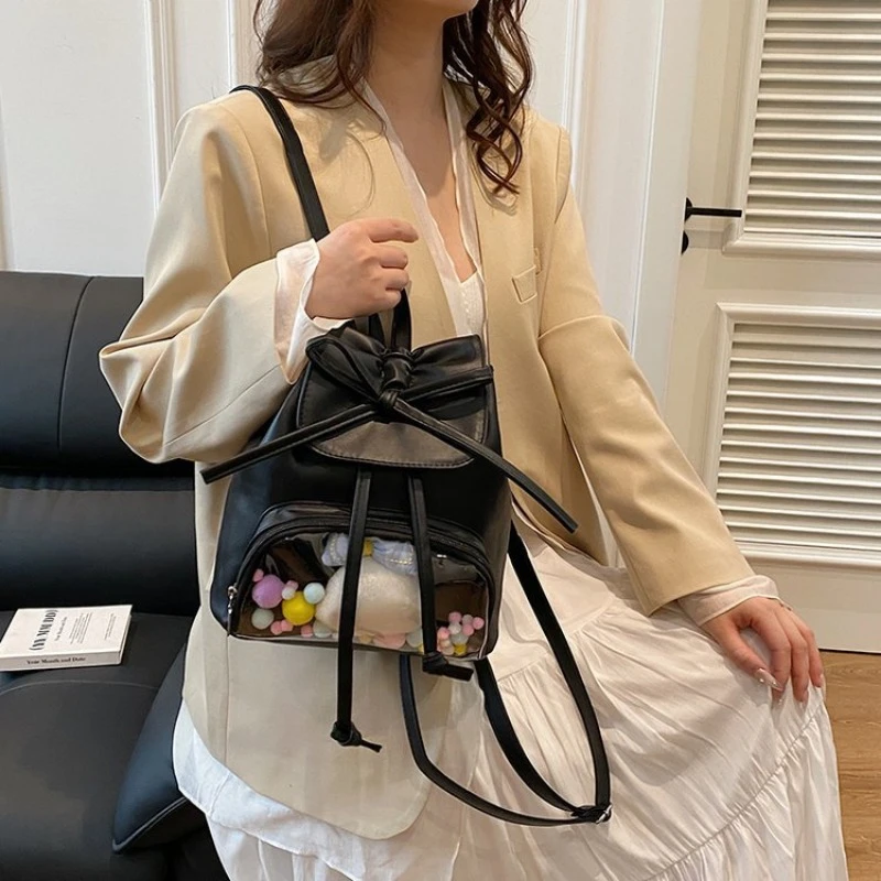 Ita-Bolsos escolares de Estilo Vintage para mujer, mochilas simples e informales con lazo Kawaii, transparentes, estética Y2k, combinan con todo, a la moda