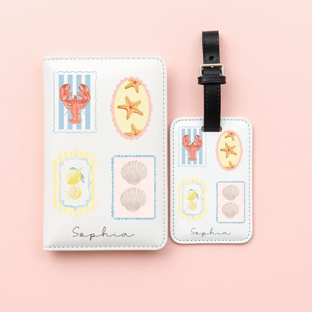 Custom 1 Pcs Coastal Stamps Passport Holder or Luggage Tag Seaside Trip Decorate Holiday Gift Honeymoon Accessory Starfish Shell