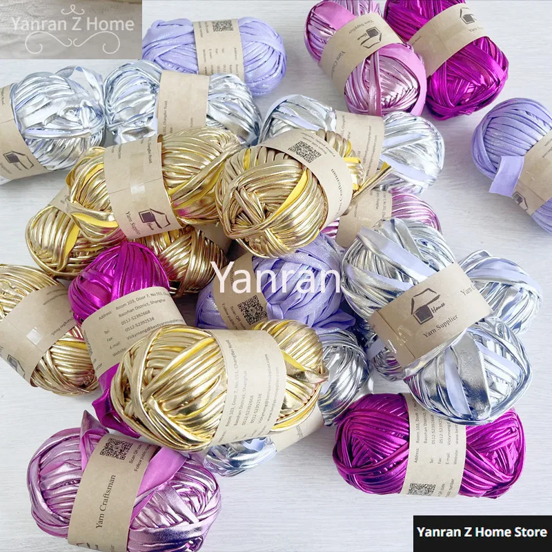 Color Crochet T-shirt Cloth Yarn Plaid Metallic Cloth Cord Kniting Shiny Glitter Cotton Polyester Thread Handbag Freeshipping