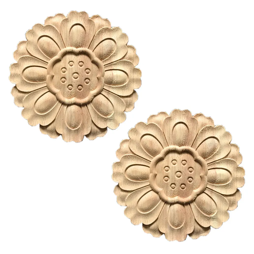 2pcs Carved Unpainted Decor Retro Floral Wooden Furniture Corner Cabinet Wood Decal Wood Applique Onlay Wood Craft Accessories