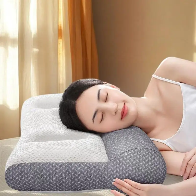 頸椎サポートと睡眠補助のための整形外科用枕、大豆繊維ニットコア付き逆牽引ゾーンデザイン、家庭/寮用