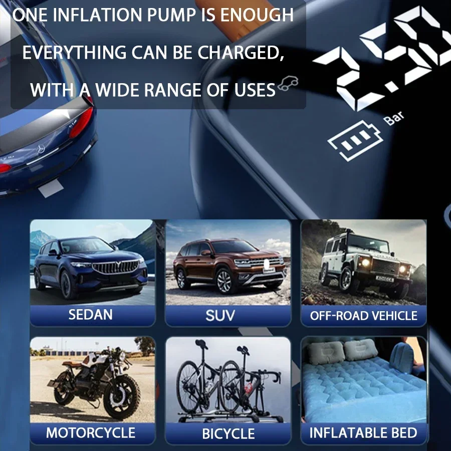 Smart Auto-Stop Tire Inflator Pump - Cordless Digital Air Compressor for Car,Motorcycle,Bike,Balls w/Fast Charging