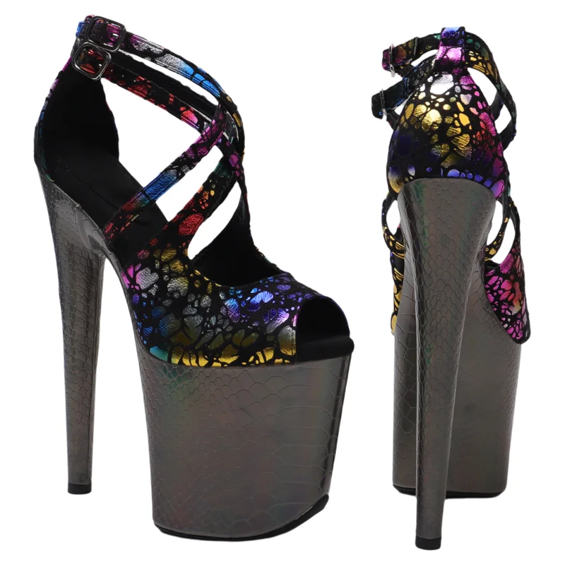 Leecabe 20cm/8inches Suede Upper Snake Cover Platform High Heel Sandals Sexy Model Shoes Pole Dance Shoes