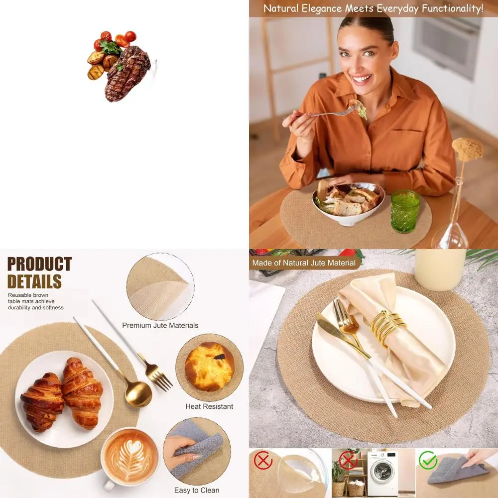 

Reusable 100-Pack 11.8 Round Jute Placemats - Heat Resistant, Natural Fibers for Rustic Dinner and Holiday Table Decor