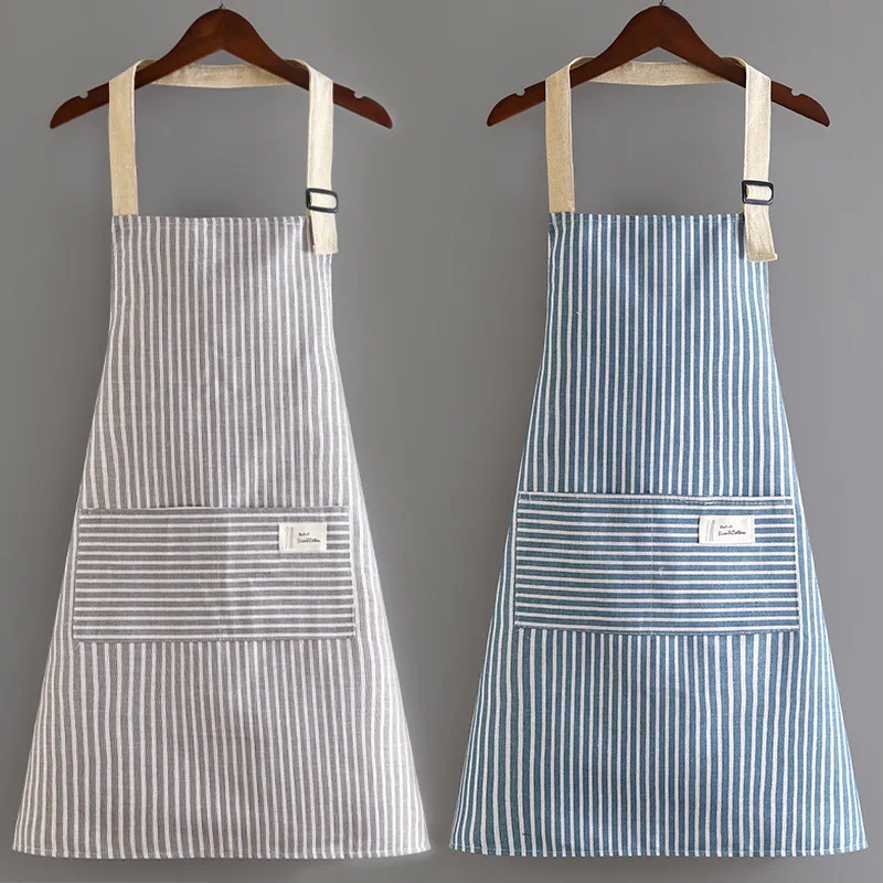 Extra Durable Fashion Korean Style Cotton Linen Apron with Adjustable Neck Waist Ties and Pockets Safety protective clothing