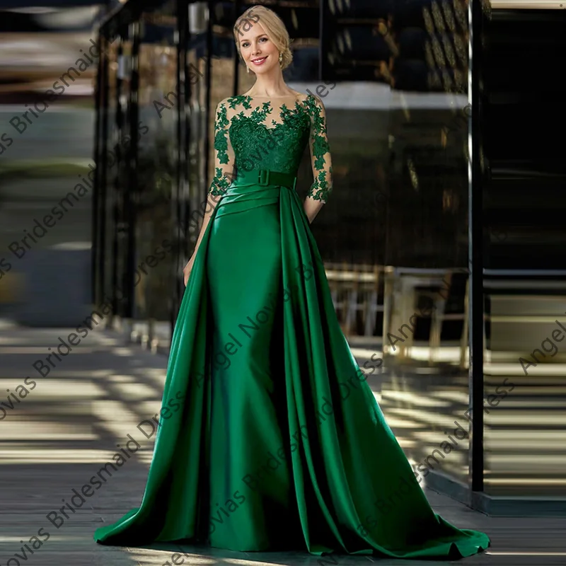 

Long Sleeves Green Muslim Mother of the Bride Dresses with Skirt Wedding Party Gowns vestidos de fiestas elegantes mujer