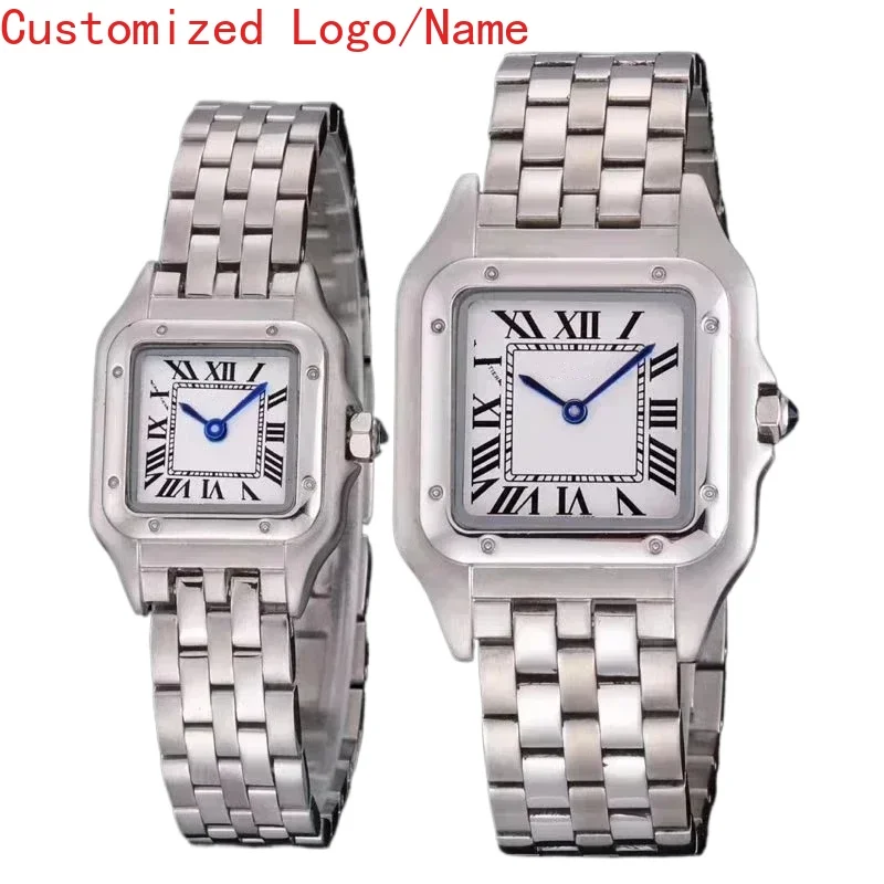 فاخر رجل إمرأة كوارتز الذهب الأصفر الماس الحافة الفولاذ المقاوم للصدأ الفضة روما النمر الأبيض الياقوت حسب الطلب #1