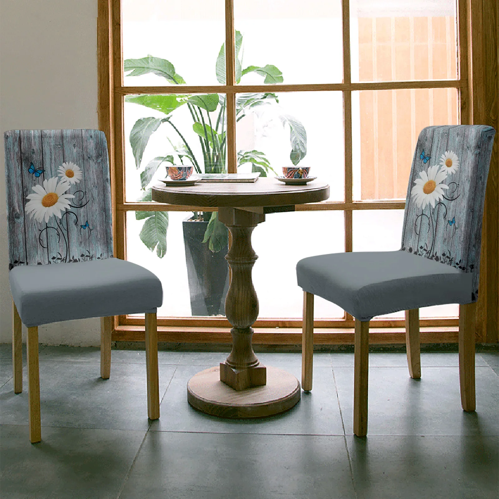 Daisy Retro Wood Grain Butterfly Dining Chair Cover 4/6/8PCS Spandex Elastic Chair Slipcover Case for Wedding Home Dining Room