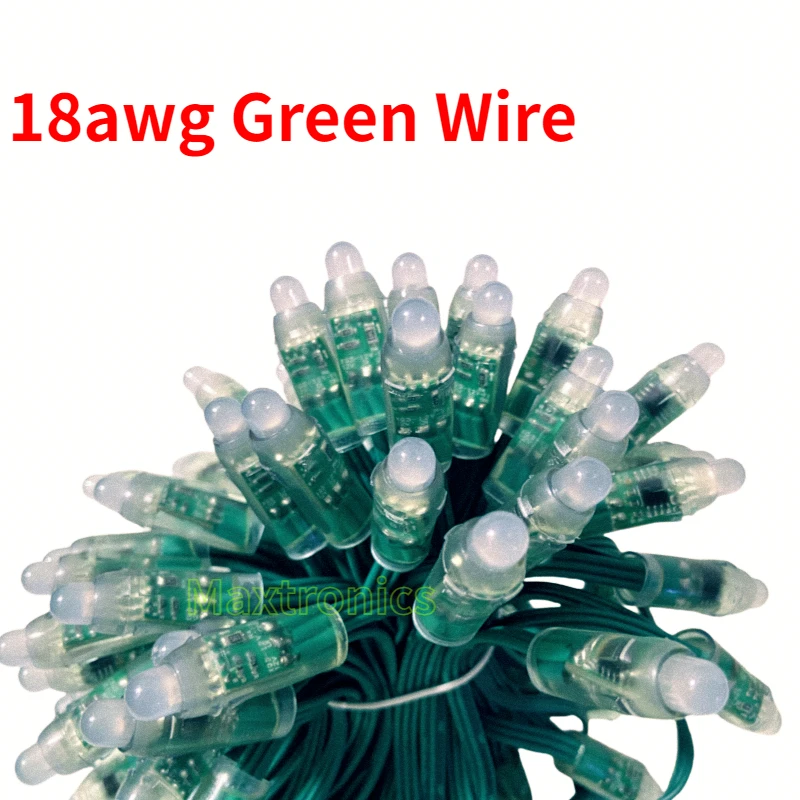 Imagem -02 - Módulos Led Rgb com Fio Verde Luz de Corda Conector Impermeável Ip68 Lâmpada Pixel Programável dc 12v Ws2811 18awg 5001000 Pcs 12 mm