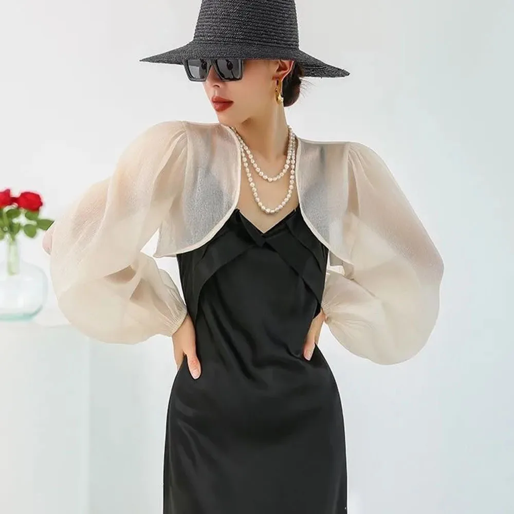 Summer New Sunscreen Cape Jacket Women's Fashion Ladies Poncho Elegant Smock Lantern Sleeve Tops Female Casual Solid Shawl Coat